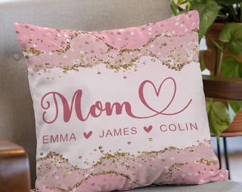 Personalized Mom Pillow, Mother's Day Gift, Custom Names Throw Pillow