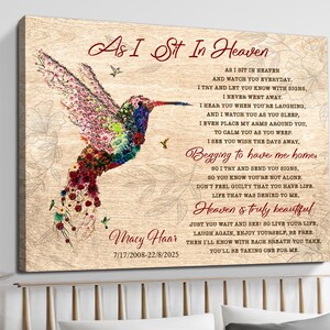 Personalized Hummingbird Memorial Canvas, Loss of Mom Remembrance Gift image 2