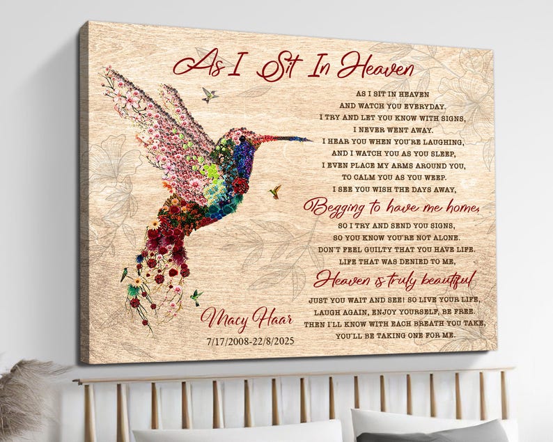 Personalized Hummingbird Memorial Canvas, Loss of Mom Remembrance Gift image 2