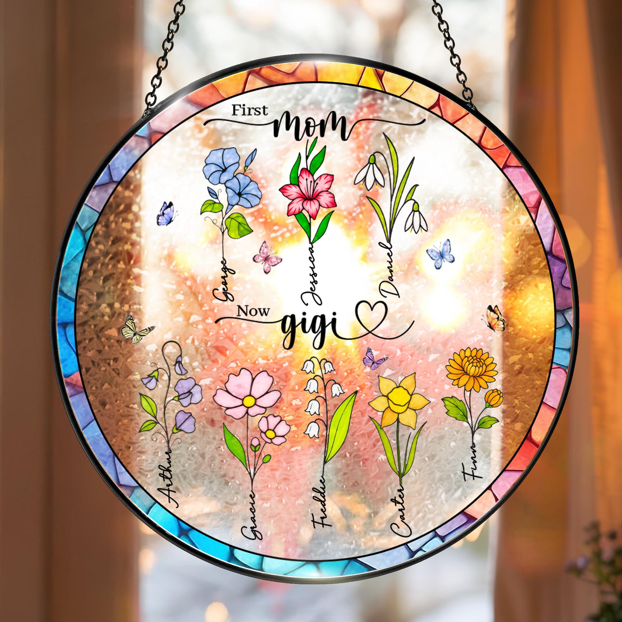 Personalized Grandma's Garden Suncatcher, First Mom Now Gigi Suncatcher, Gigi's Garden Stained Glass Suncatcher, Suncatcher Gift For Granny