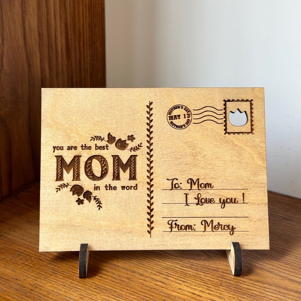 Gravure de fête des mères, cadeau de fête des mères de belle-mère, carte postale en bois, carte de fête des mères de sa fille, cartes postales de fête des mères