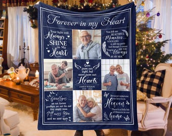 Personalized Loss Of Father Memorial Blanket with Pictures Gift, Forever In My Heart in Memory of Dad Gift, Dad Photo Remembrance Blanket