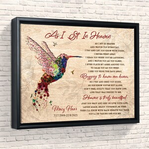 Personalized Hummingbird Memorial Canvas, Loss of Mom Remembrance Gift image 7