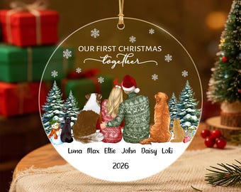 Personalized Our First Christmas Together Ornament, Couple with Pet Keepsake