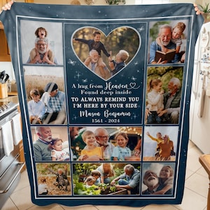 Personalized Memorial Blanket, Custom Memorial Photo Gift, A Hug From Heaven Memorial Blanket, Remembrance Gift For Loss Of Father