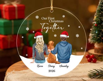 Personalized Our First Christmas Together Ornament,  Couple Ornament with Dog Keepsake