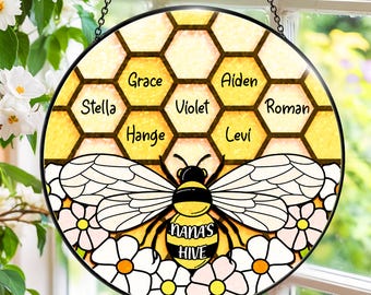 Personalized Grandma's Suncatcher Gifts, Custom Grandma's Garden Bee, Gift For Mom, Nana
