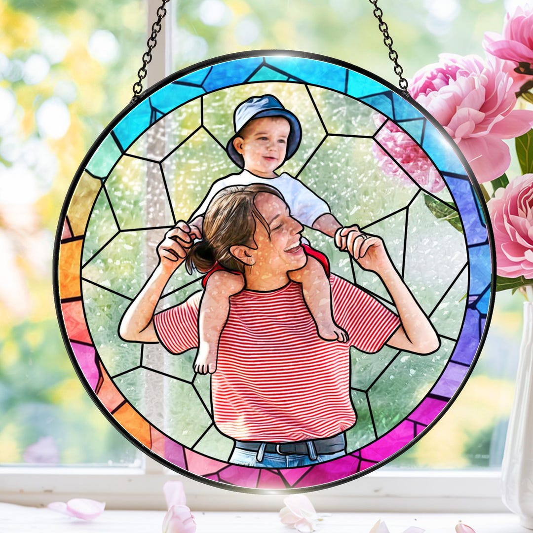 Personalized Mom Portrait Stained Glass Suncatcher, Mothers Day Gift ...