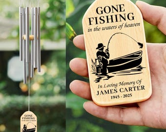 Personalized Fishing Memorial Wind Chime, Loss of Dad/Grandpa
