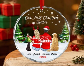 Personalized Couple with Pet Christmas Ornament, First Christmas Together Keepsake