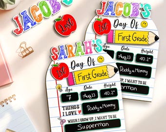 Personalized First and Last Day of School Sign, Boy Reusable First Day Of Preschool