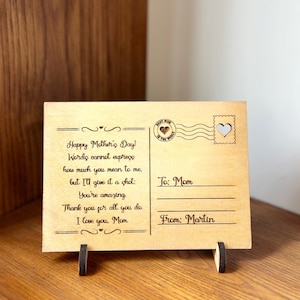 Holz Postkarte, Muttertagskarte von der Tochter, Muttertagsgeschenk von Schwiegertochter, Muttertagsgravur, Muttertagspostkarten