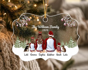 Personalized Family With Dog and Cat Ornament 2026, Family With Pet Christmas Ornament