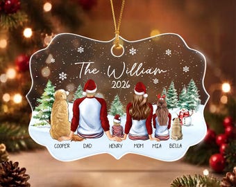 Custom Family With Pet Ornament, Christmas With Kids And Pets Keepsake