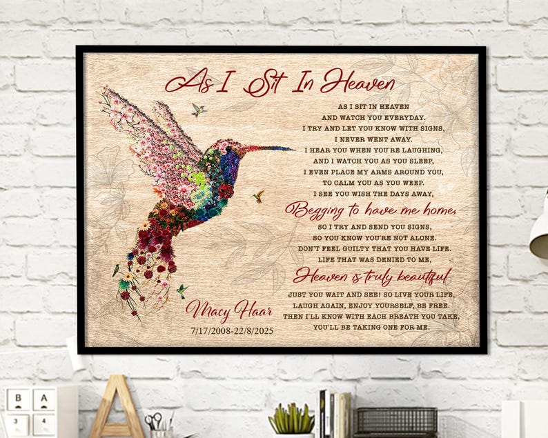 Personalized Hummingbird Memorial Canvas, Loss of Mom Remembrance Gift image 3