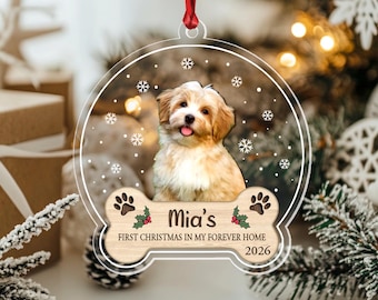 Personalized Dog's First Christmas Ornament, Dog 1st Xmas In My Forever Home Acrylic Keepsake