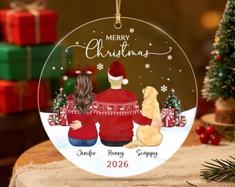 Personalized Family With Pet Ornament 2026, Christmas Family Dog Ornament, Couple With Dog Ornament