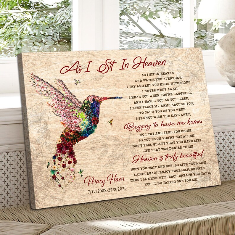 Personalized Hummingbird Memorial Canvas, Loss of Mom Remembrance Gift image 4