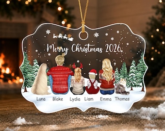 Personalized Family With Pet Ornament, Custom Winter Holiday Xmas Keepsake