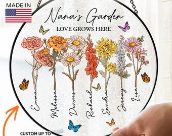 Personalized Grandmas Garden Stained Glass Suncatcher, Mothers Day Gifts For Grandmas, Gift for Mom
