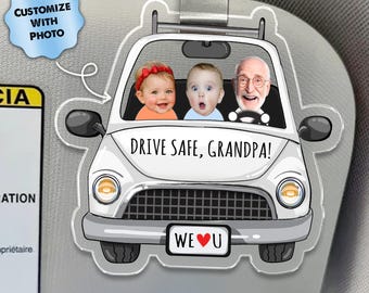 Custom Photo Car Visor Clip For Grandpa, Fathers Day Gift For Grandpa, Gift For Grandpa From Grandkids