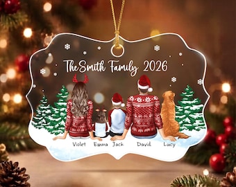 Personalized Family With Pet Ornament, Custom Christmas with Dog Holiday Keepsake
