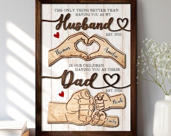 Father's Day Gifts For Dad, Custom Fist Bump Sign Gift for Husband, Dad Sign with Kids Names