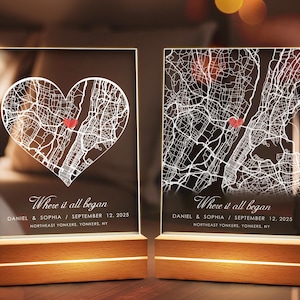 Where It All Began Acrylic Plaque Gift With Gift Box, Where It All Began Map Plaque, First Wedding Anniversary Husband Gift, First Day Map
