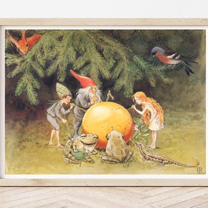 Elsa Beskow Poster, The Sun Egg, Swedish Fairycore Art, Nursery Art, Scandinavian Fairytale Illustration, Children&#39;s Books