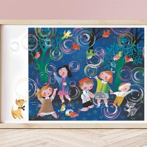Lámina vintage de Mary Blair, Burbujas del Libro dorado de pequeños versos, circa 1953, arte infantil, arte infantil caprichoso de mediados de siglo