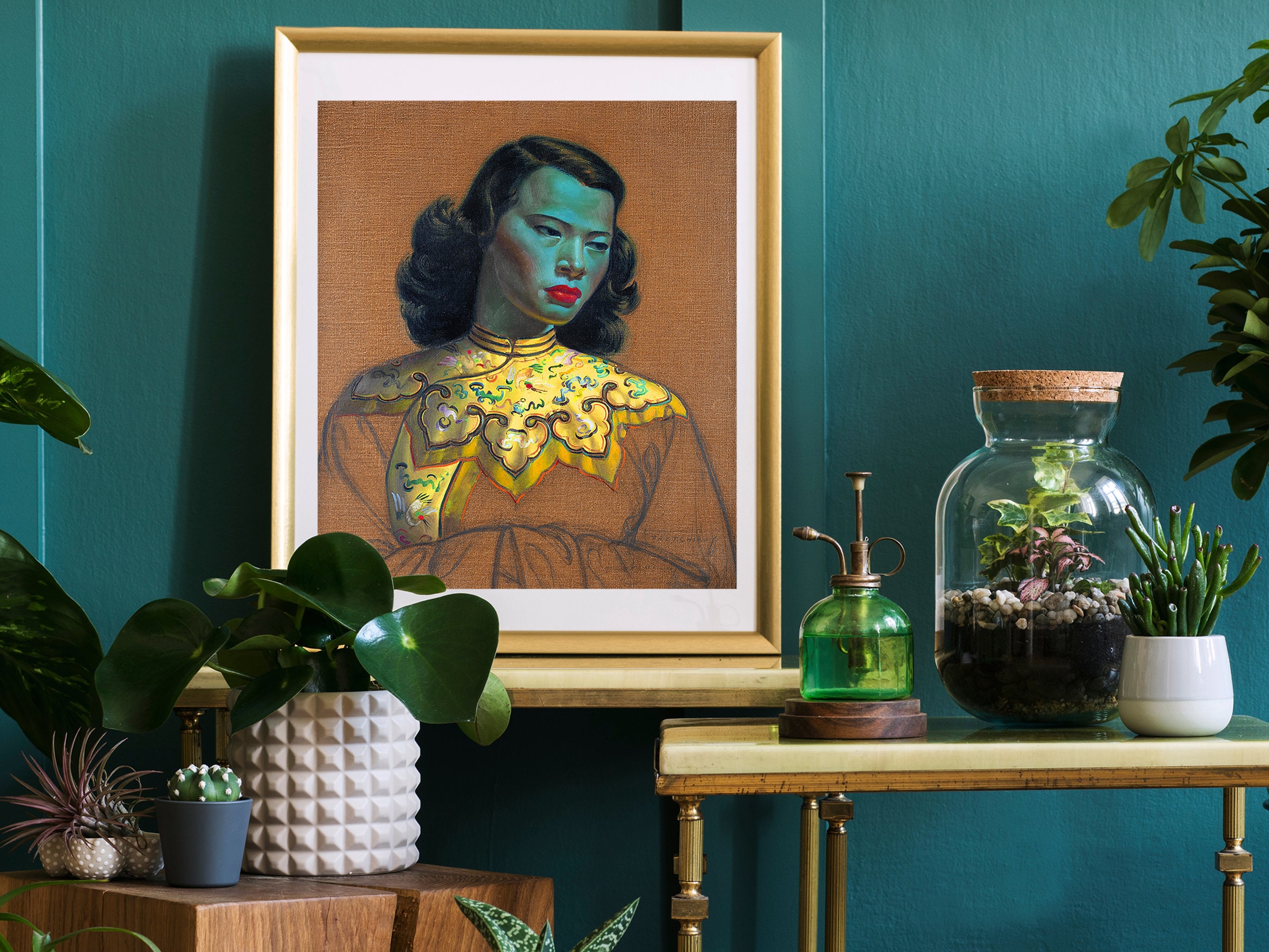 Tretchikoff Green Lady Print, Chinese Girl, Mid Century Modern