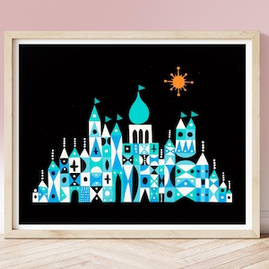 Vintage Mary Blair print, Its a Small World circa 1960s, Disneyland Park Murals, Nursery Art, illustrated abstract concept art