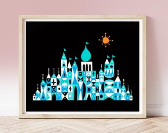 Vintage Mary Blair print, Its a Small World circa 1960s, Disneyland Park Murals, Nursery Art, illustrated abstract concept art