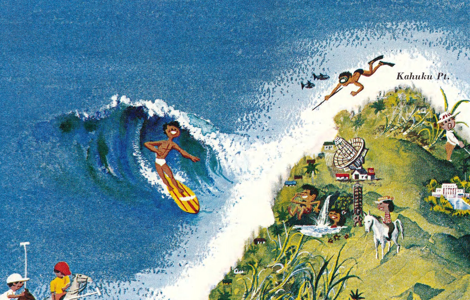 レイ・ランターマンによる1962年頃のオアフ島のビンテージハワイ島地図