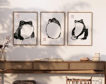 Matsumoto Hoji Frog Set of 3 Prints, Japanese Woodblock Wall Art