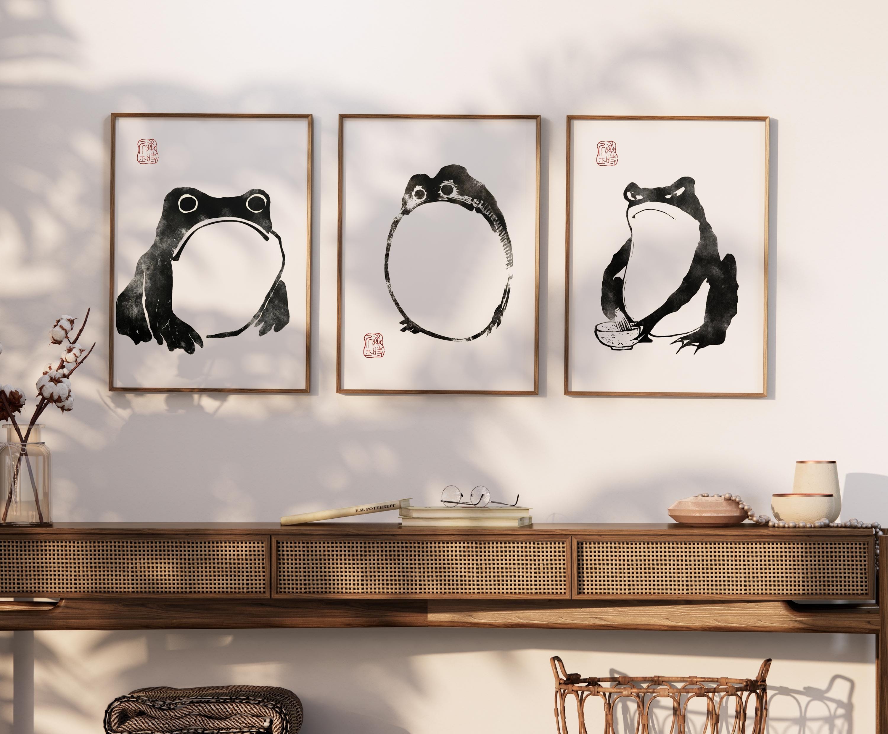 絵画 flk023677 Matsumoto Hoji Frog Set of 3 Prints, Japanese Woodblock Wall Art