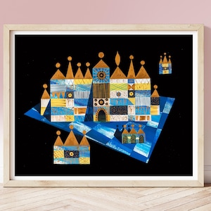 Vintage Mary Blair print, Its a Small World circa 1960s, Disneyland Park Murals, Nursery Art, illustrated abstract concept art