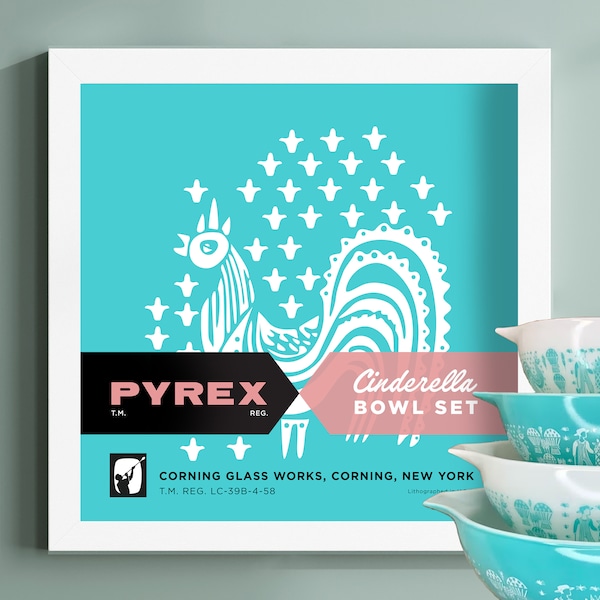 Vintage Pyrex Cenicienta Box Poster Butterprint, Litografía original de Pyrex Box, Pyrex Memoribilia, Colección Pyrex, Cartel de cocina retro