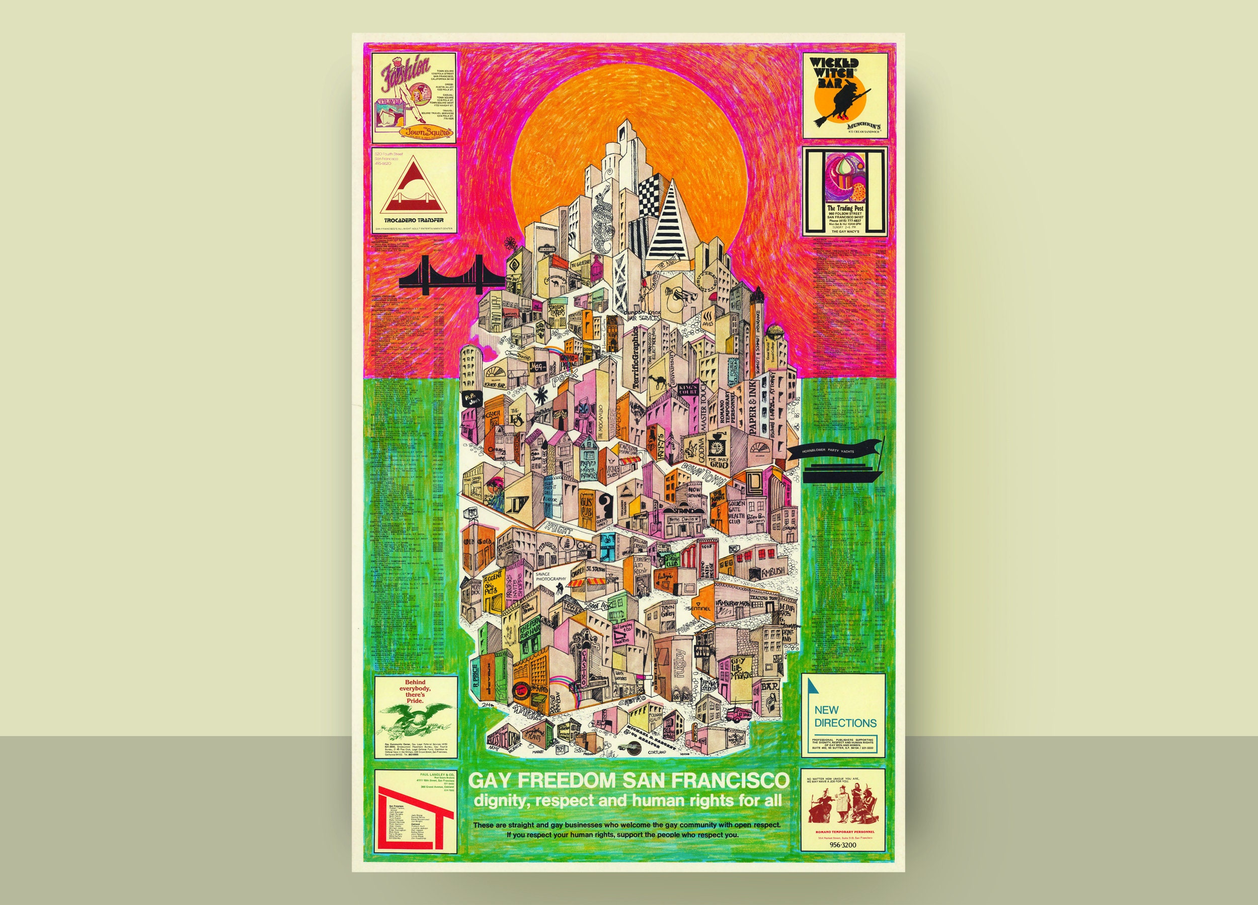 1980年代頃のサンフランシスコのビンテージ ゲイ フリーダム マップ