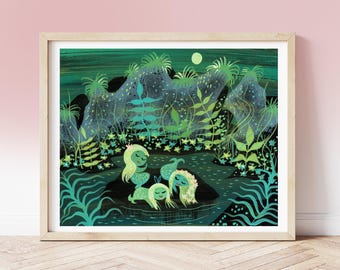 Vintage Mary Blair print, Mermaid Lagoon from Peter Pan circa 1950s, Nursery Art, illustrated concept art