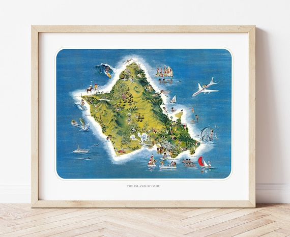 大割引 of Map Island Hawaiian Vintage Oahu, Circa Lanterman Ray by アイドルグッズ