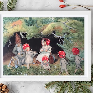 Elsa Beskow Poster, Children&#39;s of the Forest, Swedish Fairycore Art, Nursery Art, Scandinavian Fairytale Illustration, Children&#39;s Books