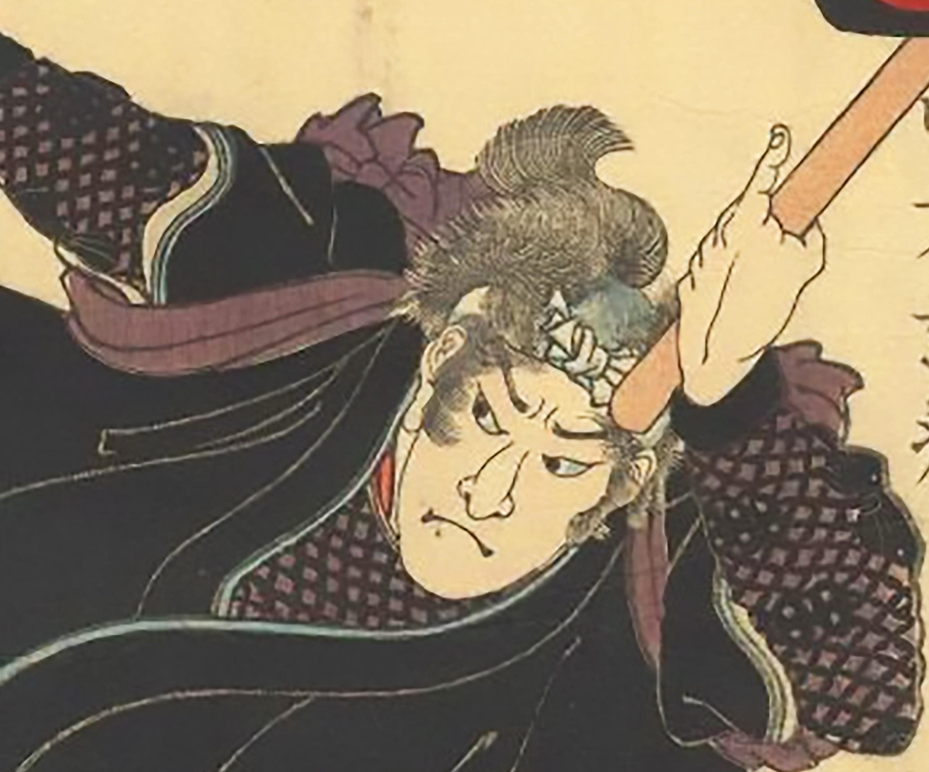 歌川国芳の宮本武蔵ポスター、18世紀初頭の浮世絵、日本の武士、伝説の