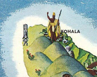 ビンテージ ハワイ諸島地図、4 枚セット、レイ ランターマン作、1962