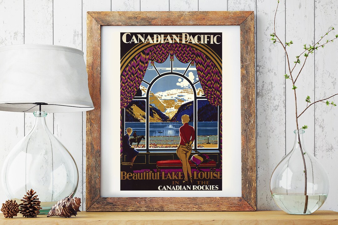 Vintage Lake Louise Poster, Swimming Pool, Art Deco Travel