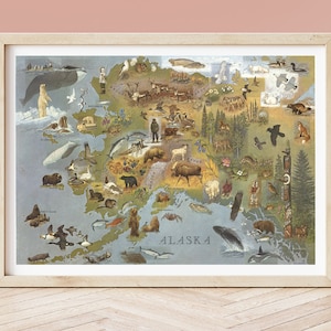 Affiche de carte picturale vintage de l'Alaska, vers 1967 par William D. Berry, culture et paysage de l'Alaska, affiche d'œuvres d'art vintage