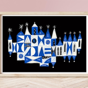 Vintage Mary Blair print, Its a Small World circa 1960s, Disneyland Park Murals, Nursery Art, illustrated abstract concept art