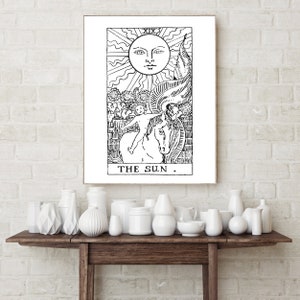 Impression d’affiche de tarot solaire vintage, cadeau d’astrologie et de mysticisme, adorateur du soleil, zodiaque et voyance