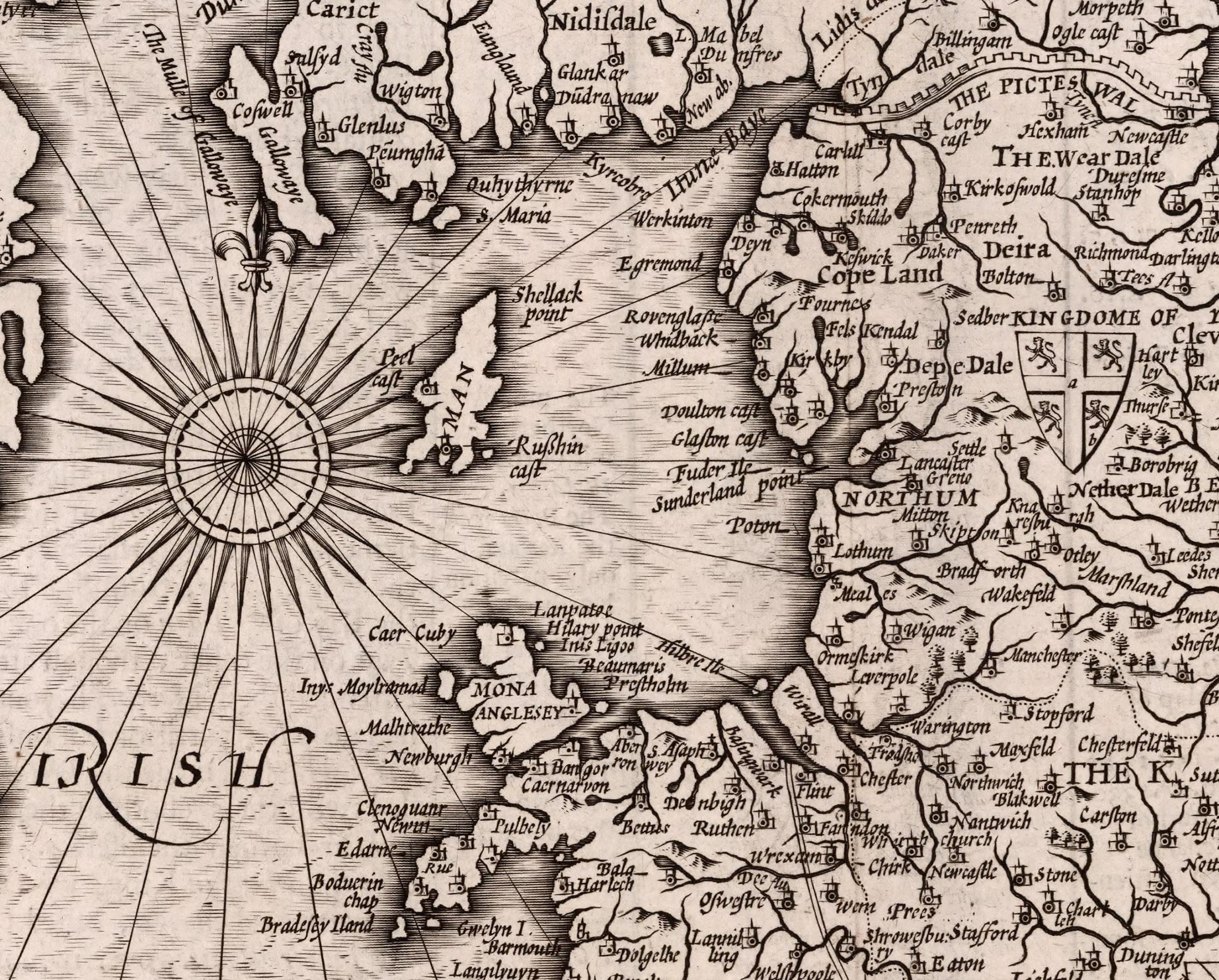 16 世紀初頭のイギリスのヴァイキング地図、イギリス、スコットランド
