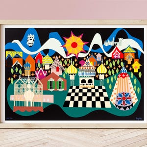 Lámina vintage de Mary Blair, It's a Small World, circa 1960, murales de Disneyland Park, arte infantil, arte conceptual ilustrado